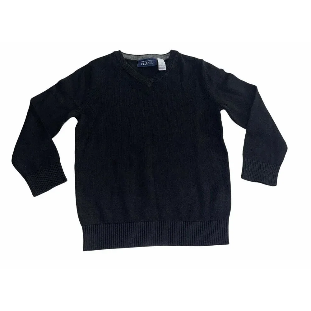 The Children's Place Little Boy's 4T V-Neck Sweater in Black 100% Cotton